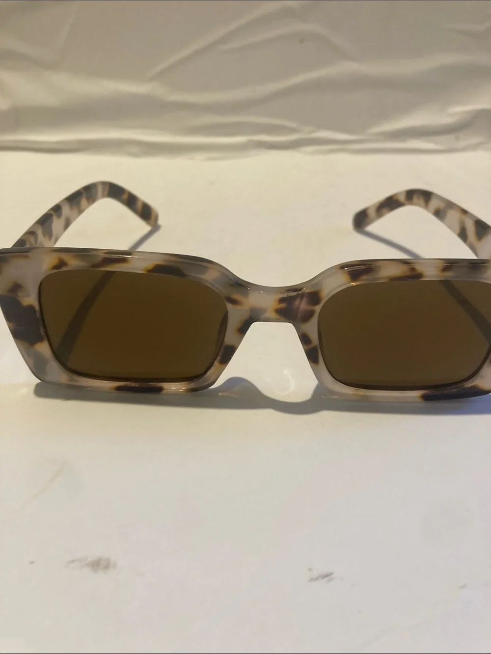 Tortoiseshell Rectangular Sunglasses - Brown Lenses